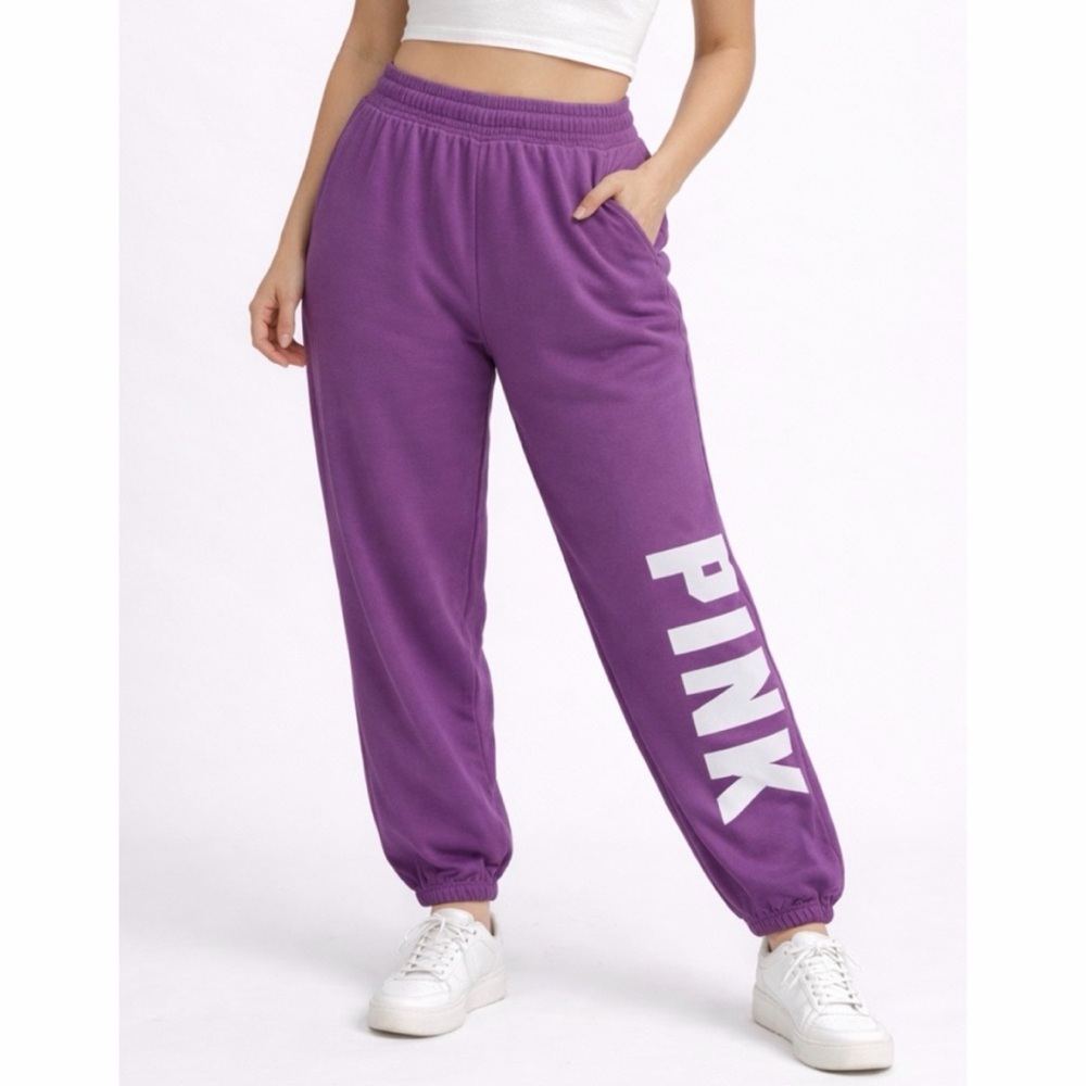 PINK • Victoria's Secret Purple Logo High-Waisted Sweatpants, M - Picture 1 of 11
